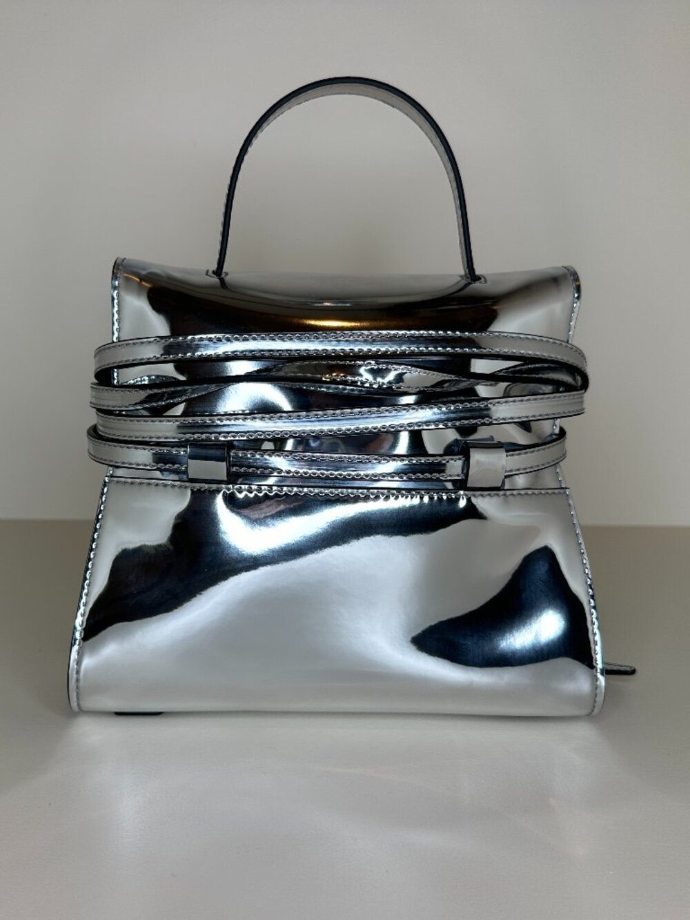 Moschino Tie Me Metallic Silver Tote Bag — Unused With Box, Dust Bag & Tags - Picture 12 of 14